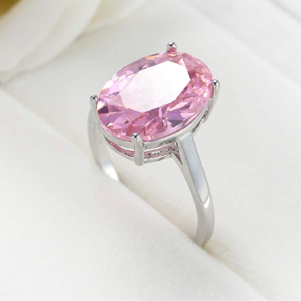 🆕New Pink Kunzite Oval Cut Gemstone Ring , 925 Sterling Silver - Picture 3 of 5